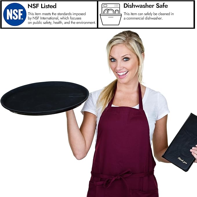 CURTA 2-Pack Restaurant Grade Non-Slip Tray, NSF, Oval 24-Inch x 29-Inch, Plastic Rubber Lined Round Serving Tray, Brown