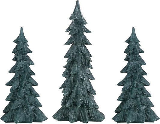 MEETYAMOR Christmas Decorations Indoor, Set of 3 Green Resin Christmas Tree Figurine for Table Decor, Farmhouse Rustic Xmas Decorations for Home, Table, Mantle, Shelf, Living Room