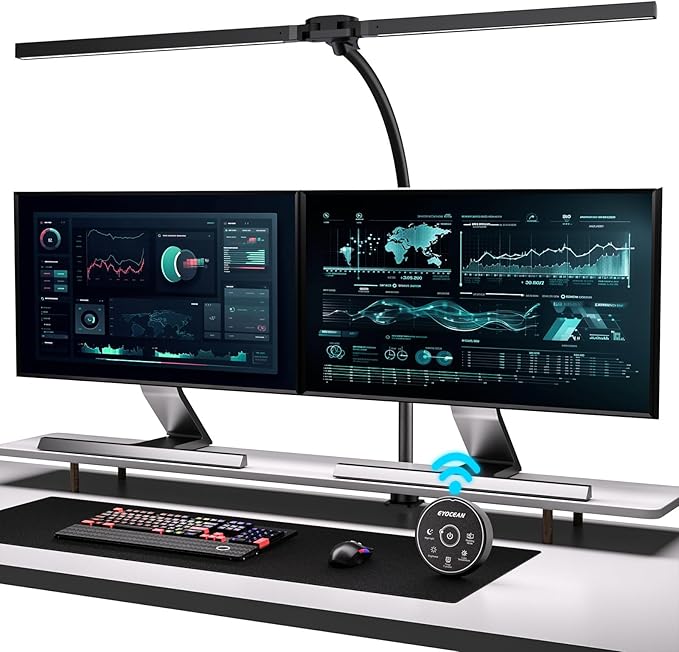 Desk Lamp with Clamp, 31.5" LED Desk Lamp for Home Office, 24W Gesture Sensing Control Desk Light, Dimmable & Color Temperature, Eye-Caring Office Lamp, Brightest Architect Lamp for Screen