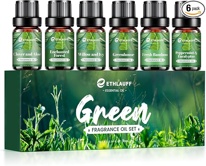 Fragrance Oils Set, Essential Oils for Diffuser for Home, Candle Sopa Making - Enchanted Forest, Willow and Ivy, Clover and Aloe, Fresh Bamboo, Scented Oil Gift Set