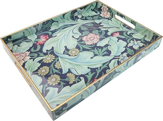 Spsyrine Serving Tray with Handles, Plastic Decorative Tray for Coffee Table, Living Room, Home Decor, Leicester