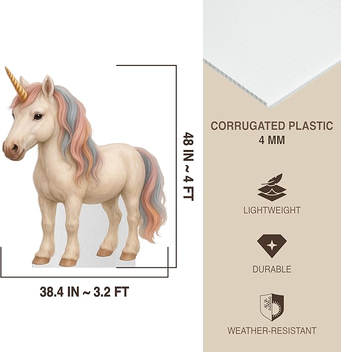 Unicorn - Pony Life Size Standee - 4FT Freestanding Coroplast Cutouts | Fantasy Animal Standup Photo Booths, Birthday & Halloween Decorations
