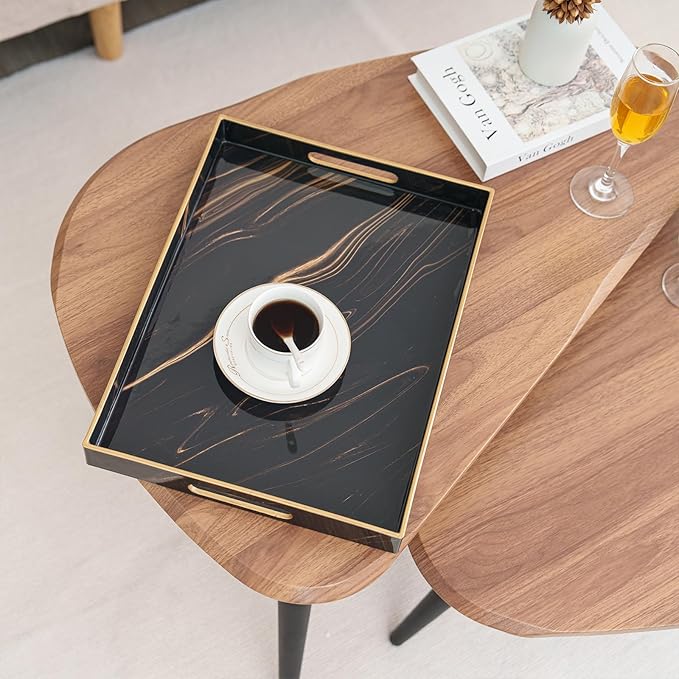 Serving Tray, Modern Plastic Food Trays for Eating on Lap Decor Coffee Tray with Handles Rectangular Non-Slip Candle Plate, 15.7"x11.8"x1.6" Large Drinks Platter for Kitchen/Living Room/Bedroom