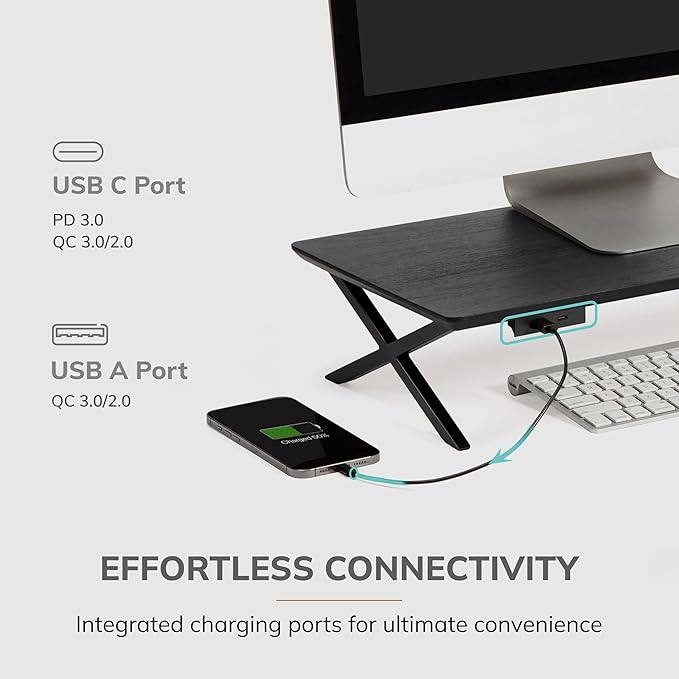 Anji Mountain Monitor Stand - Desktop Organizer & Laptop Riser, Ergonomic Monitor Riser, Space-Saving Monitor Stand for Desk, Durable Construction, Easy Assembly, Ideal for Home & Office,Black