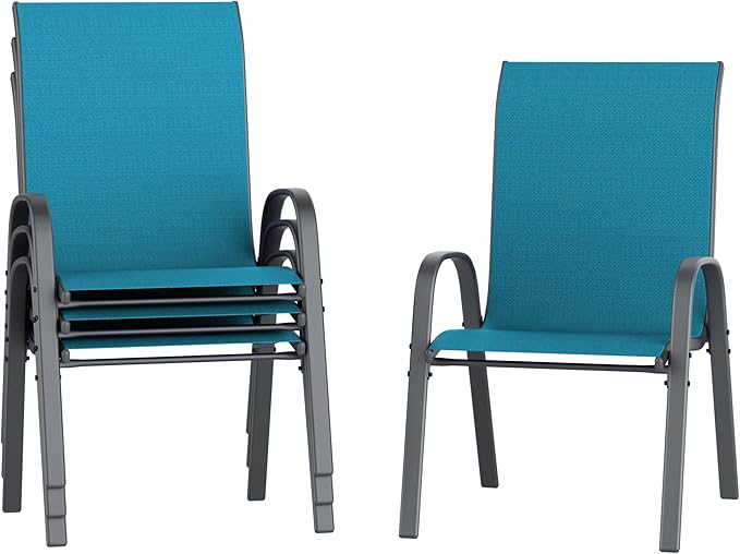 Amopatio Patio Chairs Set of 4, Outdoor Stackable Dining Chairs for All Weather, Breathable Garden Outdoor Furniture for Backyard Deck, Light Blue