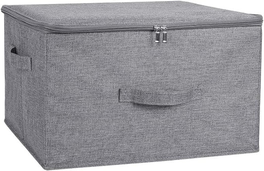 ANMINY Storage Bins with Zipper Lids 36 Qt Lidded Fabric Storage Boxes Baskets Cubes with Handles Collapsible Washable Cotton Linen Closet Shelf Clothes Organizer Containers - Gray, Large