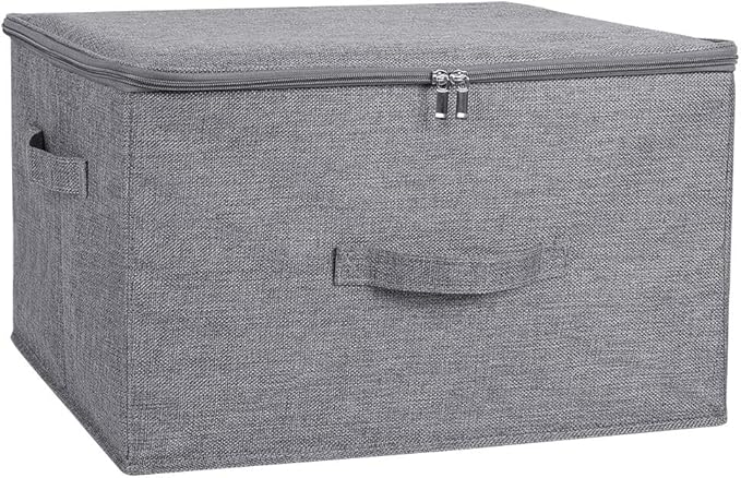 ANMINY Storage Bins with Zipper Lids 51.9 Qt Lidded Fabric Storage Boxes Baskets Cubes with Handles Collapsible Washable Cotton Linen Closet Shelf Clothes Organizer - Gray, Extra Large