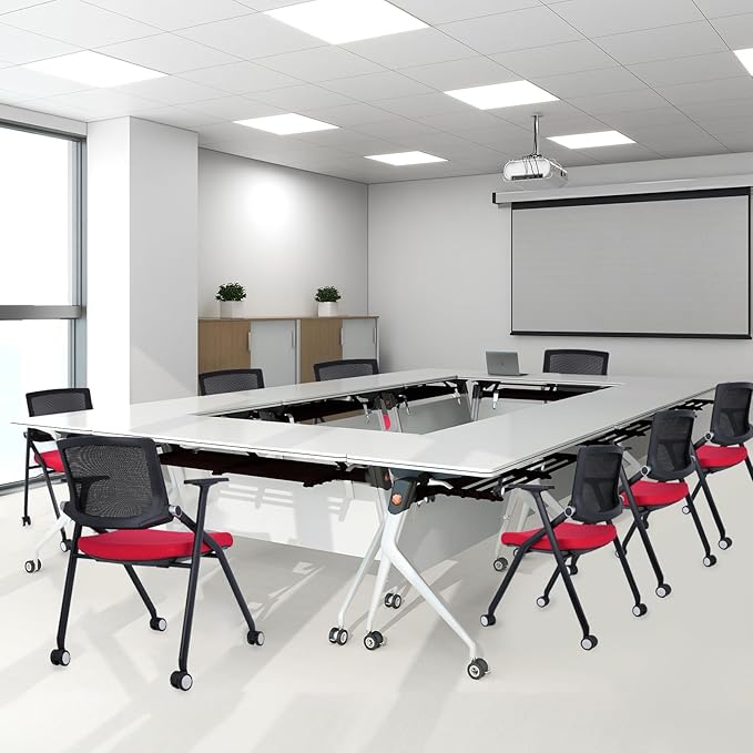 1 Pack Conference Room Chairs with Wheels and Paddle, Ergonomic Mesh Back and Arms for Meeting, Conference, Reception, Training Room & Home Office Desk Folding Chairs