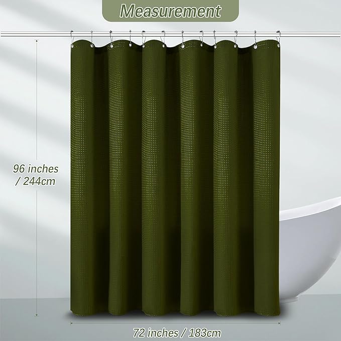 Army Green Shower Curtain 72 x 96 Inches, Extra Long Jungle Shower Curtain with Waffle Weave Fabric Heavy Duty Hotel Quality for Bathroom