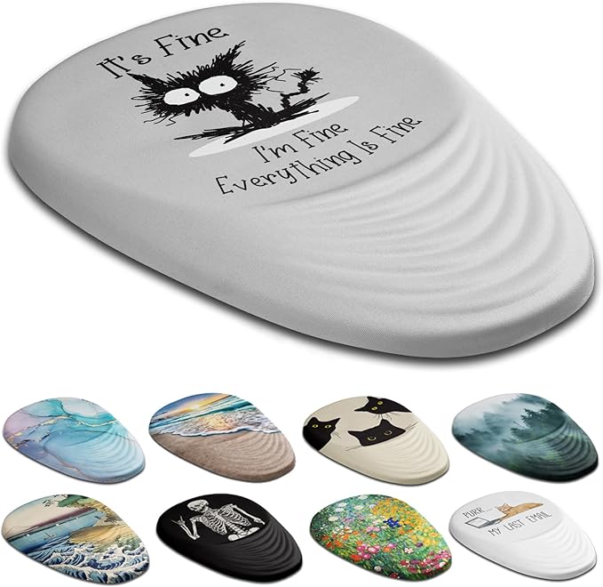 Mouse Pad, Ergonomic Mouse Pad with Wrist Rest Support and Non-Slip PU Base, Desktop Mousepad for Pain Relief, Computer, Office & Home, Grey Cat I'm Fine