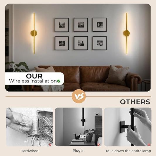 1 Pack Battery Operated Wall Sconce Detachable 360°Rotate, Wireless Wall Light 3000-6500K Dimmable, 10000mAh Rechargeable Wall Lamp for Bedroom, Living Room，28 Inch Gold