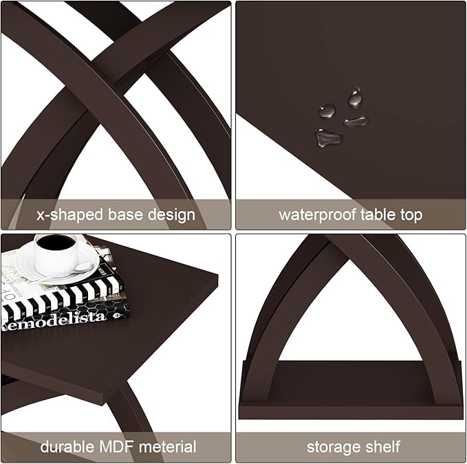 ChooChoo End Side Table, Modern End Table with Storage Shelf, X-Design Side Table Living Room(Espresso)