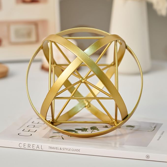7 inches Metal Geometric Abstract Sculpture， Metal Geometric Sculpture Decor Sphere, Tabletop Decor for Living Room,Study,Bedroom,Modern Home Decor Accents