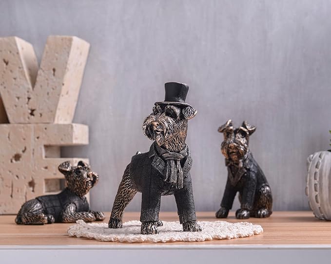 Vintage Black Dog Figurines Home Decor,Resin Small Animal Statue Set of 3,Modern Coffee Table Figurine for Living Room Desk Home Bookshelf Shelves Collectible Figurines,Gifts for Mom Women