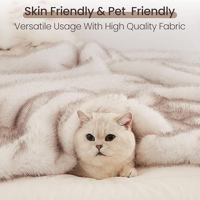 L'AGRATY Faux Fur Throw Blanket: 50''x 60'' Luxury Fluffy Plush Thick Faux Fur Blanket for Bed Couch Sofa - Cozy Soft Fuzzy Blankets for Women Man: Minky Couture Decoration Blanket (White Beige)