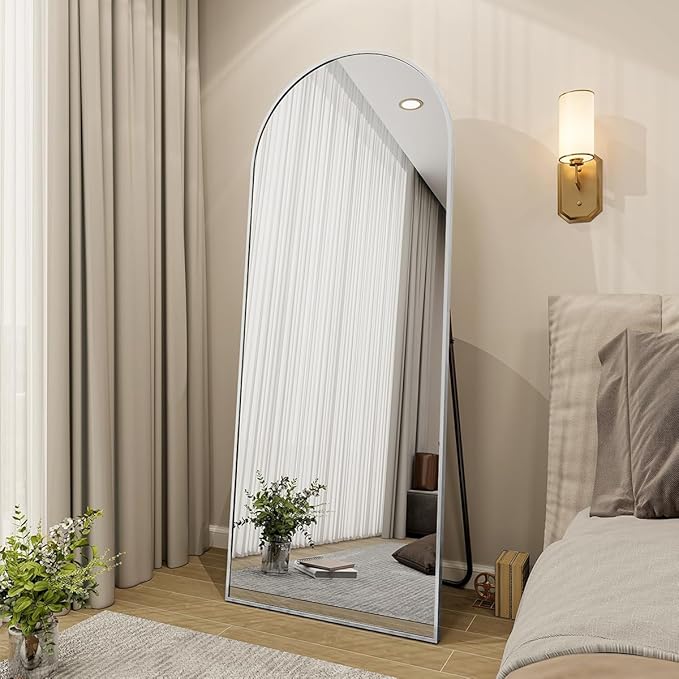 BEAUTYPEAK 65"x24" Arch Full Body Floor Mirror, Full Length Mirror Hanging or Leaning Arched-Top, Wall Mirrors with Stand for Bedroom, Dressing Room, Silver