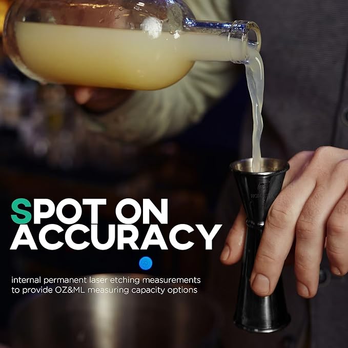 Homestia 2 Pack Japanese Jigger for Bartending, Double Cocktail Measuring Cup 304 Stainless Steel Jigger 2 oz 1 oz w/Measurements Inside for Bartenders, Bar Supplies (Black)