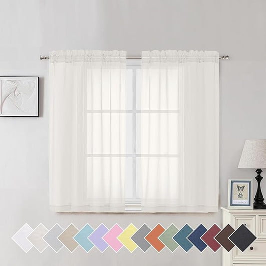 Aiyufeng Ivory Sheer Curtains for Living Room 45 inch Length 2 Panels Set, Rod Pocket Semitransparent Balance Privacy & Light Vertical Sheer Drapes for Bedroom, W40 x L45