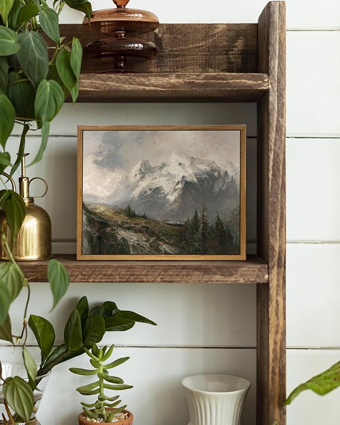 VIYYIEA Framed Canvas Wall Art Room Decor, Winter Decor, Mountain Landscape Painting Prints, Rustic Farmhouse Decorations for Bedroom Bathroom Living Room 9"x11"