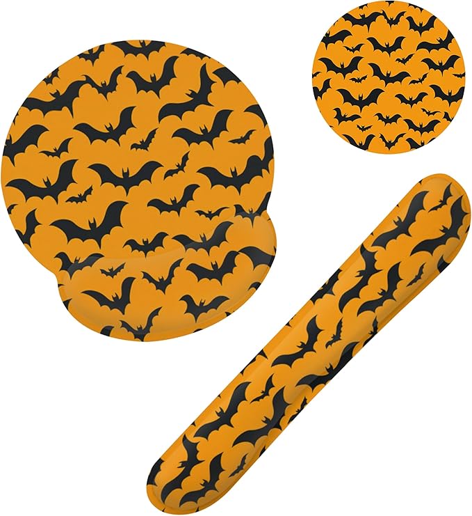 Halloween Bat Ergonomic Wrist Support Keyboard Mouse Wrist Rest Set, Computer Office Comfortable Wrist Rest for Mouse Easy Typing