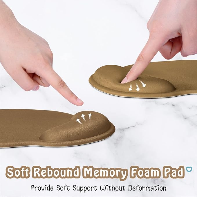 Hsurbtra Ergonomic Mouse Pad with Wrist Rest Support, Gel Mouse Pads with Non-Slip PU Base, Pain Relief Memory Foam Computer Mat, Cute Office Supplies Desk Decro Accessories, Leather Brown