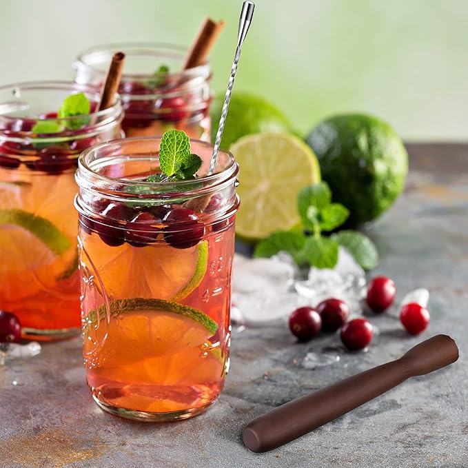 Patelai Wooden Cocktail Drinks Muddler Bar Muddler and 12 Inches Bar Spoon Stainless Steel Shaker Spiral Mixing Spoon for Making Cocktails Mojito Lemonade Drinks Juice