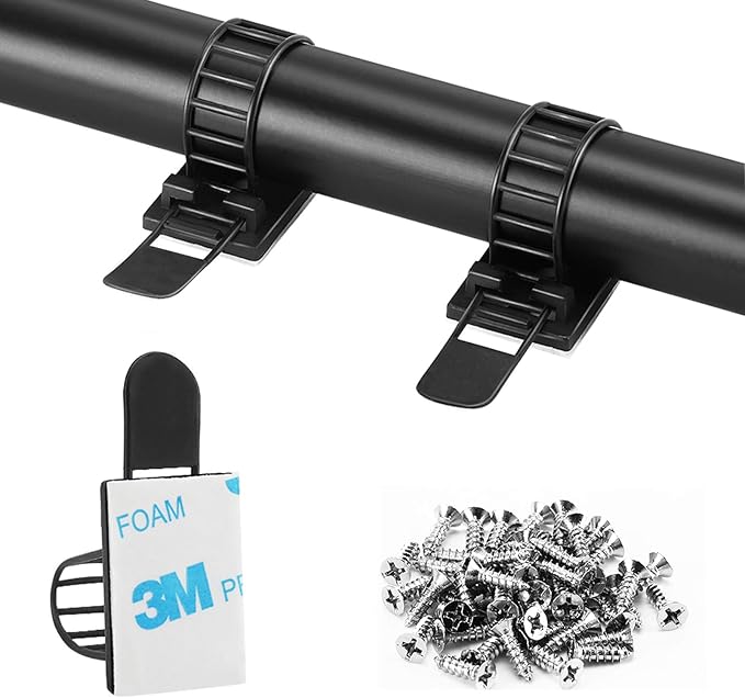 Adhesive Cable Management Clips, 100Pcs Adjustable Nylon Cable Strap Ties Wire Clips Clamps Organizer with Strong Adhesive Tape, Extra Screw & Hole for Strong Fixation Home Office - 3.35 Inch Black
