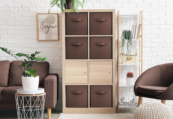 Sorbus Foldable Storage Cubes - 6 Fabric Baskets for Organizing Pantry, Closet, Shelf, Nursery, Playroom, Toy Box, Cubby -11 Inch Dual Handle Collapsible Closet Organizers and Storage Bins (Chocolate)