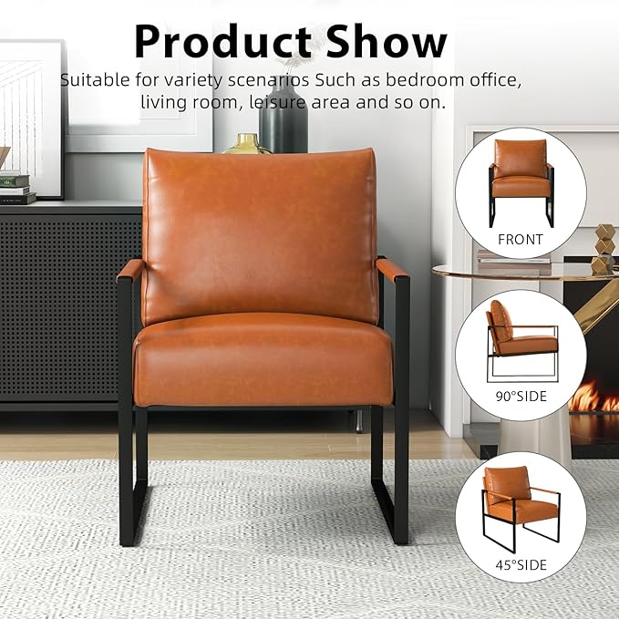 INZOY Accent Arm Chair with Metal Frame Set of 4, Comfy Living Room Chair with Plump Backrest and Cushion, Mid Century Modern Chair with Sturdy Structure, Easy to Clean, Brown