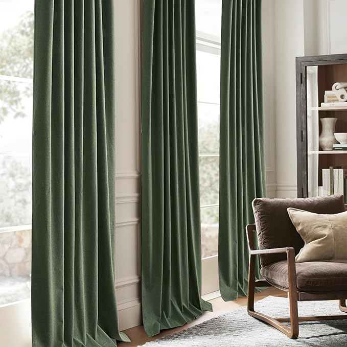 2 Panels Thermal Curtains for Summer Heat, Pinch Pleated Linen Sound Absorbing Total Blackout Curtain 105 Inches Long for 104&106 Inch Windows Drapes for Living Room W40 xL105 Olive Green