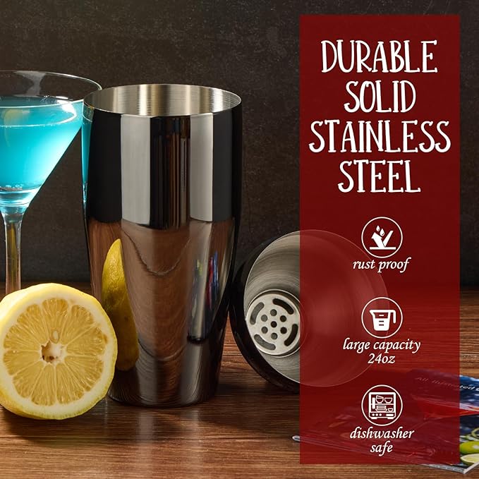 Cocktail Shaker Set Bartender Kit : 12-Piece Bar Tool Set with Bamboo Stand | Bar Set with All Practical Bar Accessories, for Drink Mixing, Bar, Home, Lounge & Party (Titanium Grey)