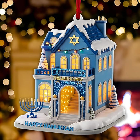Personalized Hanukkah Ornaments - 2D Flat Jewish Ornaments, House Warming Gifts New Home Ornament 2025, Hanukkah Gifts for Women Men Family Christmas Ornament, Chrismukkah Decorations
