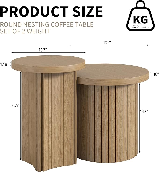 Set of 2 Nesting Coffee Tables Farmhouse,Round Coffee Tables Living Room,Wood Finish Coffee Table Set, Small Coffee Table, Sofa Side Living Room Bedroom Coffee Table Side Table (Small Size-Set)