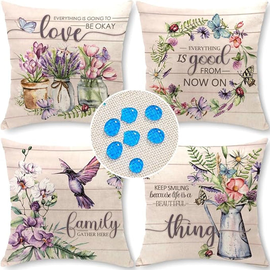 Cirzone Waterproof Outdoor Pillow Covers 18x18 Inch Set of 4 Summer Spring Floral Throw Pillow Covers Spring Outdoor Decor for Patio Furniture Garden Sofa