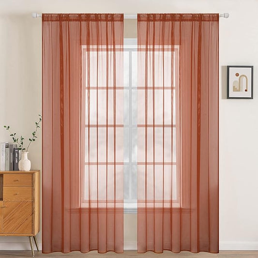 MIULEE 2 Panels Solid Color Sheer Window Curtains Elegant Window Voile Fall Panels/Drapes/Treatment for Bedroom Living Room (54X96 Inches Burnt Orange)