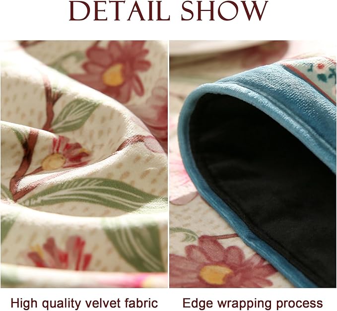 patdrea Designer French Elegant Wild Flowers Velvet Table Runner 87 Inch Long, Beige Pink Floral Pattern Table Mat, Decoration for Kitchen Dining Coffee Table Cabinet Banquet Thanksgiving,12"*87"