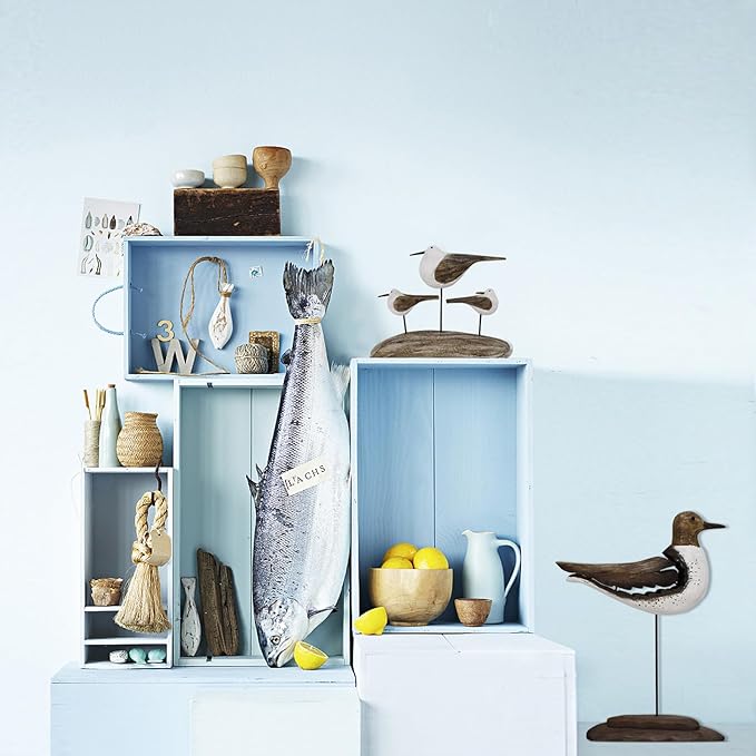 K KILIPES Beach Coastal Wood Seabird Figurine Home Office Table Desk Decor Sea Bird Sculpture Statue for Tabletop Shelf Nautical Bathroom Decoration Ornament Gift