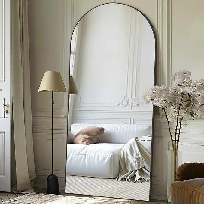 Arched Mirror Full Length, 71"x32" Large Floor Mirror Free Standing, Black Full Body Mirror for Bedroom Living Room Gym, Shatterproof Tempered Glass
