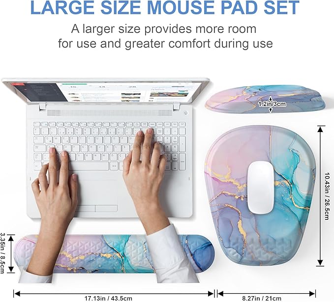 Mouse Pad with Wrist Rest, Comfortable Memory Foam Wrist Rest for Computer Keyboard, Ergonomic Mouse Pad Set for Easy Typing & Pain Relief - Blue Pink