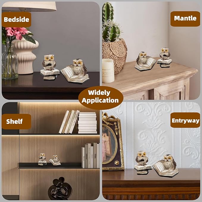 Adorable Reading Owl Statue, 2 Wise Owl Thinker Sculptures Home Decor Accents, Retro Animal Decor Owl Figurines for Living Room Bedroom Office TV Stand Tabletop Shelf Mantel, Gift for Men Birds Lover