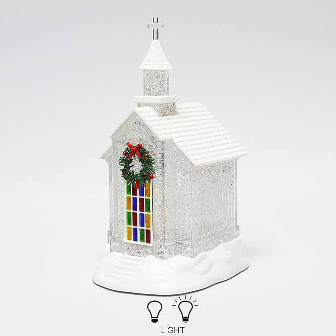 Christmas Tabletop Decor, LED Lighted Acrylic Christmas Chaple Church, Battery Operated (not Included) (10.8" H x 5.8" W x 6.5" D) by Moments in Time