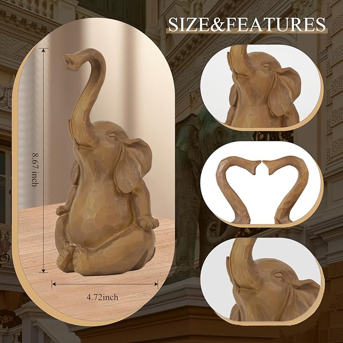 Loving Pair of Elephants - Handcrafted Resin Home Decor Statue Figurine Set, Lucky Gift for Women,Mon,Family, Couples & Elephant Lovers