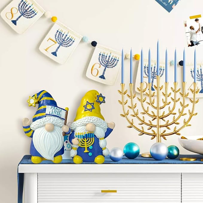 Hanukkah Gnomes Decorations for Home Resin Hanukkah Gnomes Decor for Office Chanukah Decor Indoor Outdoor,Jewish Gifts Idea Menorah Hanukkah Tiered Tray Decor