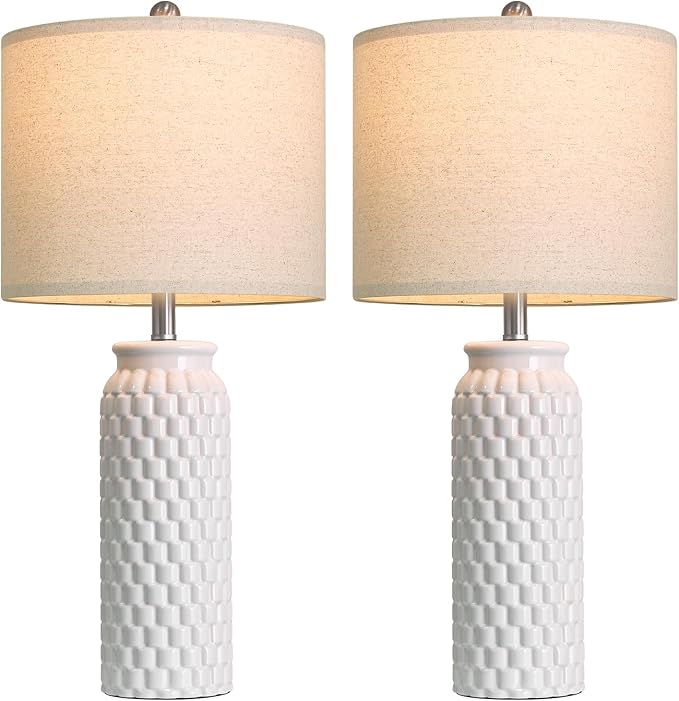 27" White Modern Ceramic Living Room Lamps Bedside Lamp Set of 2 for Bedroom Decor Farmhouse Table Lamp for Living Room Office Dorm