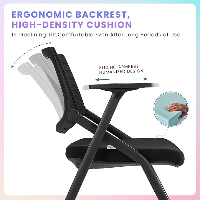 6 Pack Stackable Conference Room Chairs with Wheels and Paddle, Ergonomic Mesh Back and Arms for Meeting, Conference, Reception, Training Room & Home Office Desk Folding Chairs