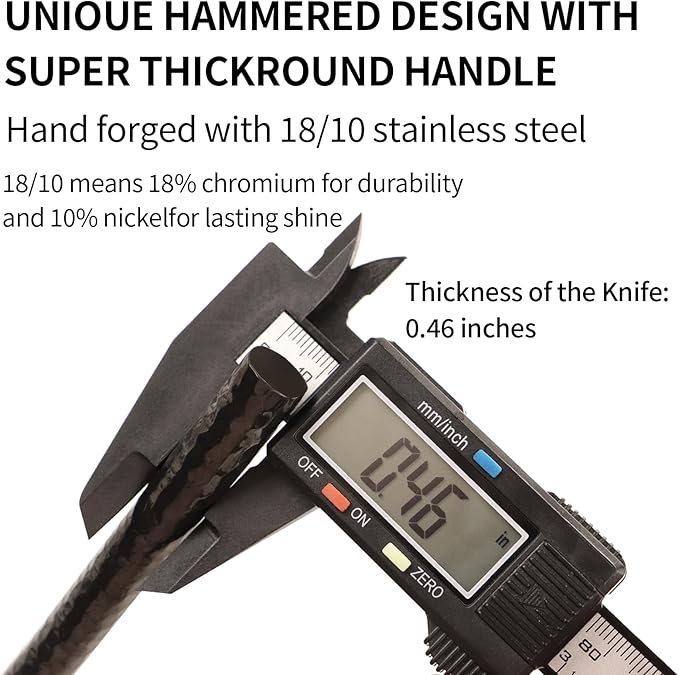 18/10 Stainless Steel Flatware Set Hand Forged Silverware Set Black Cutlery Set Round Hammered Handle Mirror Finished Heavy Duty 20 Pieces Service for 4