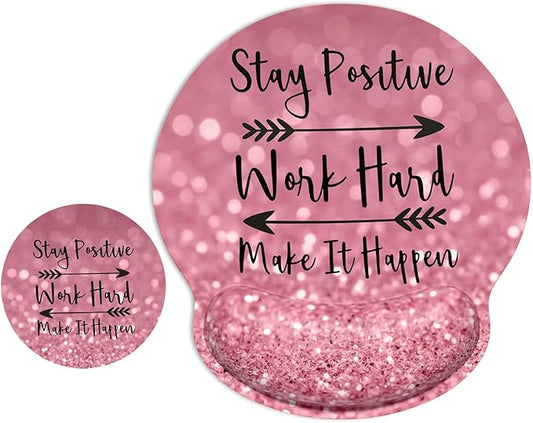 ITNRSIIET Ergonomic Mouse Pad with Wrist Support Wrist Rest Smooth Surface Non-Slip Rubber Base Comfortable Office Supplies Pain Relief, 9.8 x 9.1 inches, Pretty Inspirational Quotes