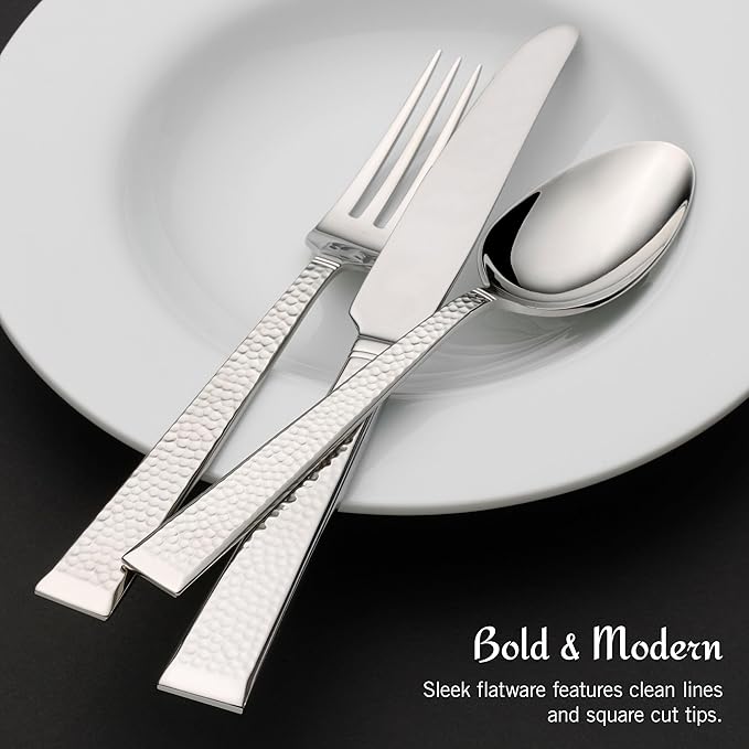 Mikasa Kyler Flatware Set for 12, 65 Piece 18/10 Stainless Steel Silverware with Modern Design and Serving Utensils, Durable, Stylish Dinnerware Service