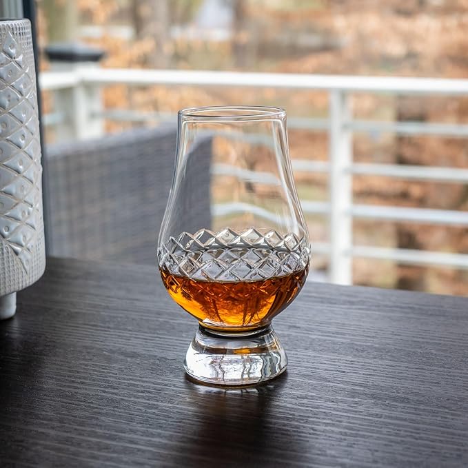 Rolf Glass Diamond Scotch Glass | 6.75oz Tasting Glass | Lead-Free, Diamond-Wheel Engraved | Designed and engraved in the USA | Etched Crystal Glassware for Whiskey, Bourbon, Scotch | Set of 4