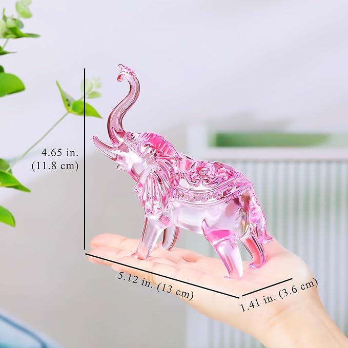 YWHL Pink Crystal Elephant Figurine Gifts for Elephant Lovers, Glass Animals Statue Decor, Handmade Art Collectible Decoration for Home Table Centerpiece